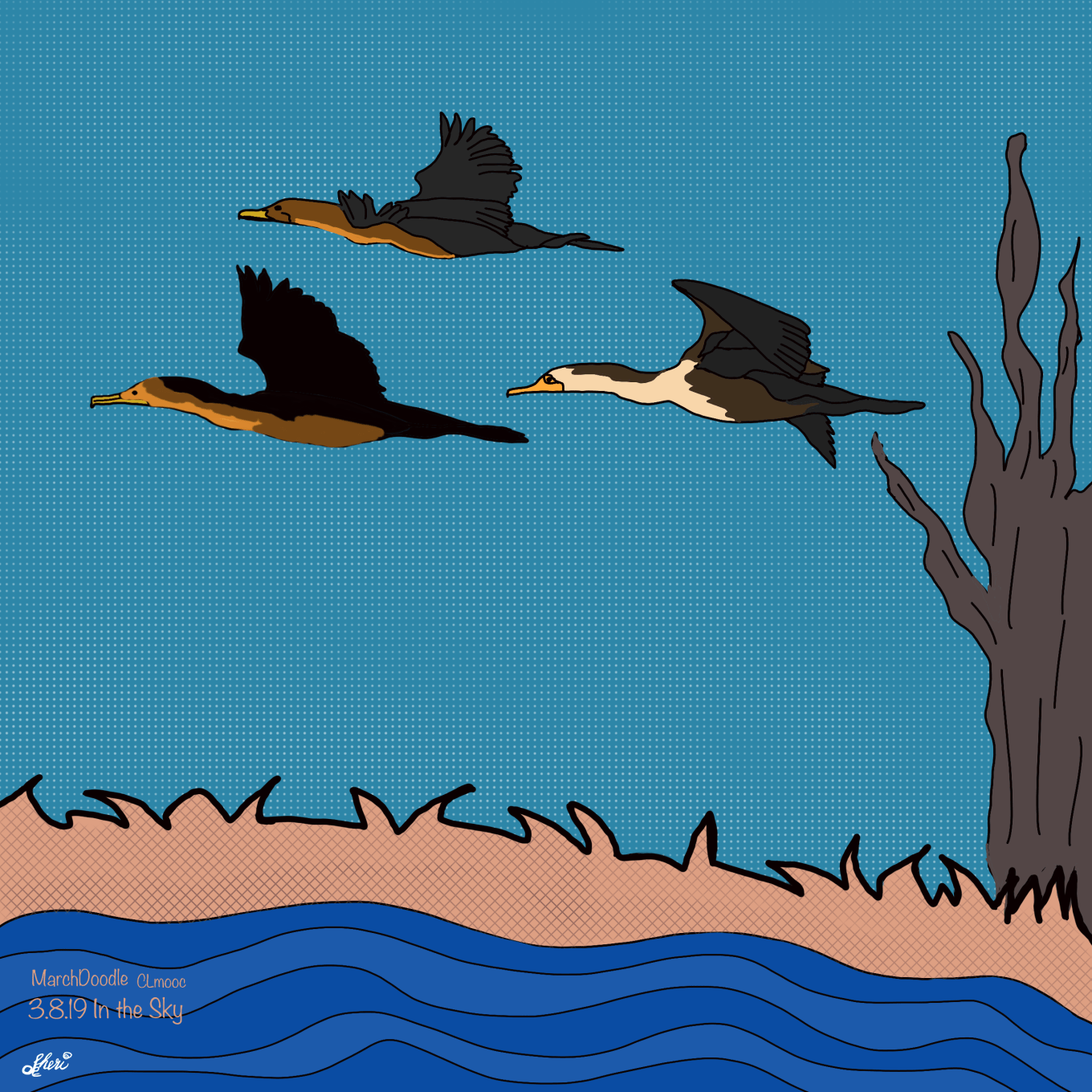 cormorants in the sky MarchDoodle