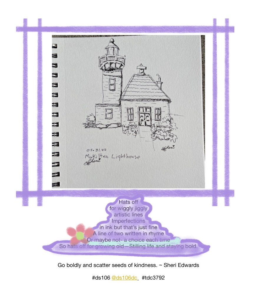 sketch of lighthouse with poem below