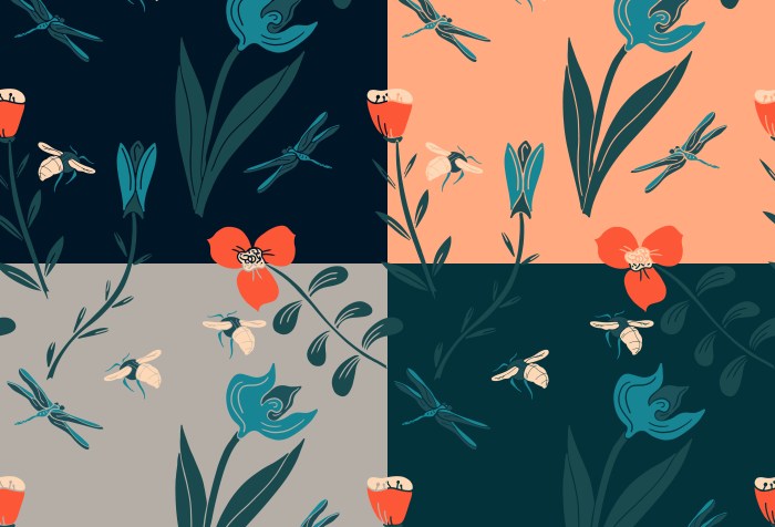 Floral pattern in four versions of background color