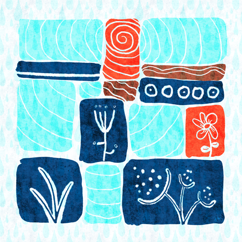 abstract sun rain plants