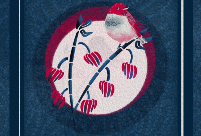 redbird on flower framed in circles