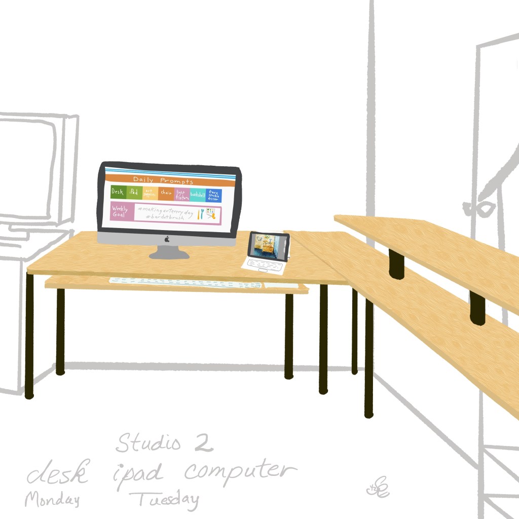 desk and computer / ipad