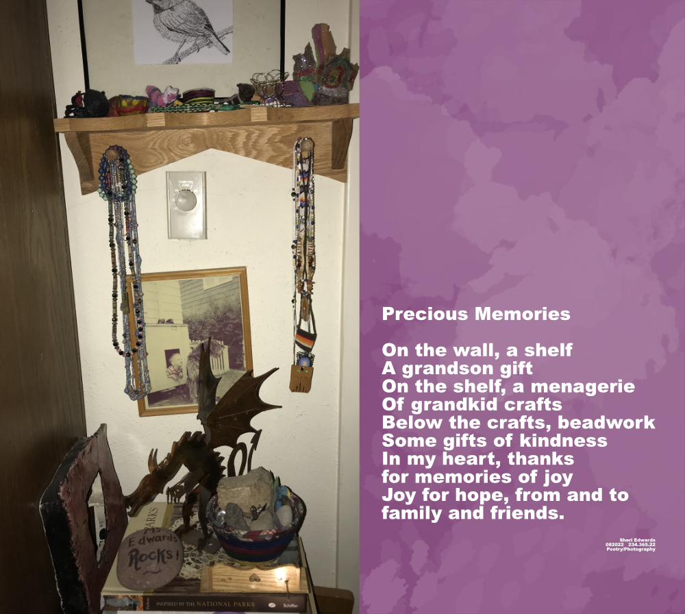 shelf with kids crafts and jewelry