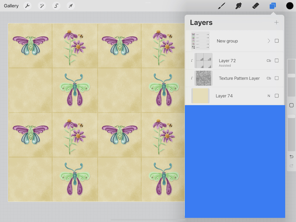 Layers to create texture are the texture layer on color butn over the yellow layer